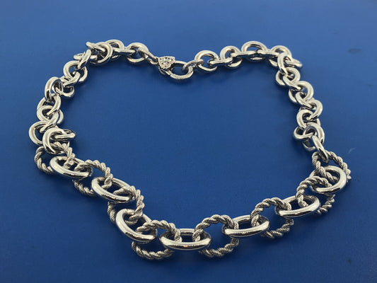 Judith Ripka JR Sterling Silver Textured Polished Rolo Link Diamonique Necklace