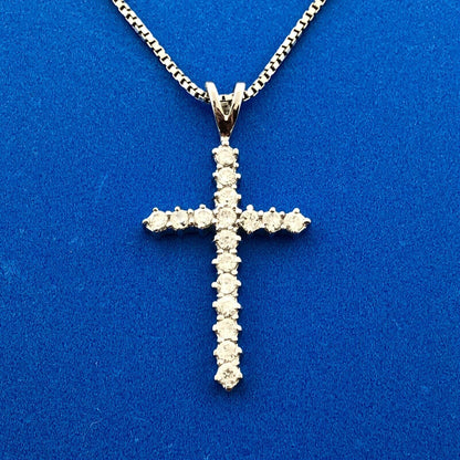 Stunning Sterling Silver 925 CZ Religious Faith 20" Box Chain Cross Necklace