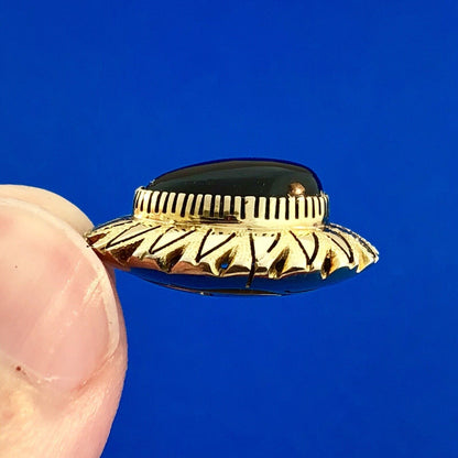 Vintage Mexico 14k Yellow Gold Black Onyx Pear Aztec Sunburst Drop Pendant