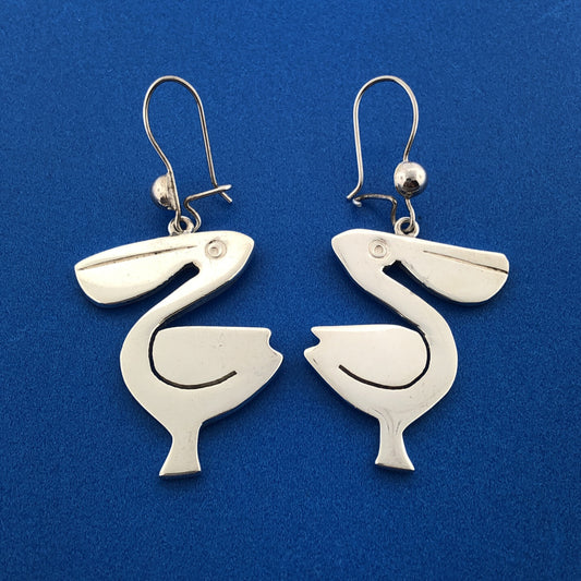 Taxco Mexico 925 Sterling Silver Modernist Pelican Drop Dangle Earrings