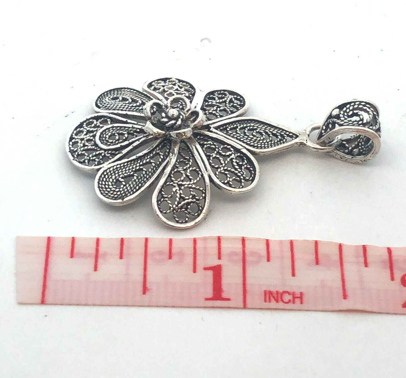 Vintage 925 Sterling Silver Filigree Detail Flower Statement Pendant
