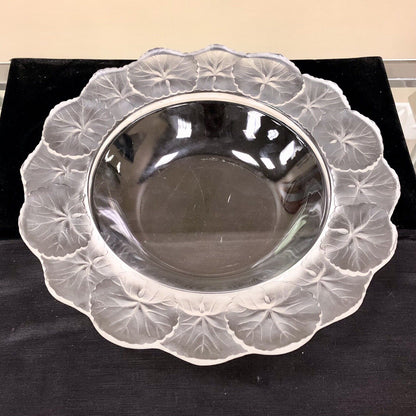 Mid Century France Lalique Honfleurs Geranium Clear Frosted Crystal Leaf Bowl