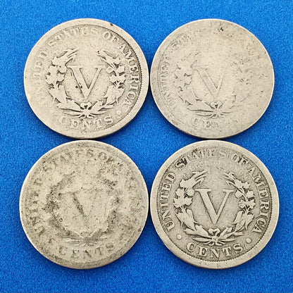 1892 95 96 98 Liberty Head Nickel Five Cents 5c Better Mixed Date Four Coin Lot