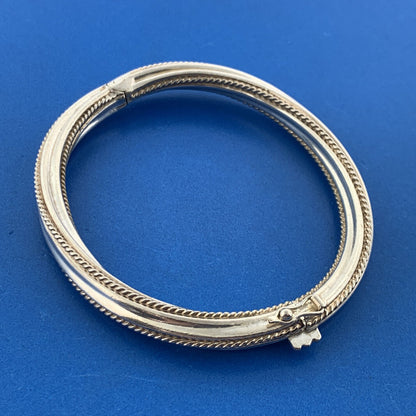 Stunning Sterling Silver 925 Twisted Metal 7" Hinged Cuff Bracelet