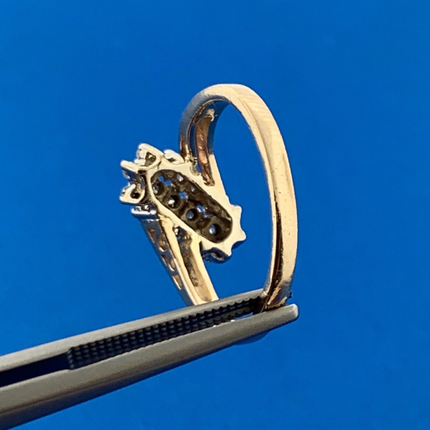 Vintage 14K Yellow Gold Diamond Waterfall Cluster Bypass Cocktail Ring