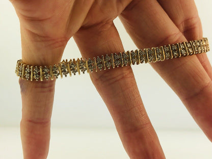Vintage Sterling Silver 925 Vermeil Diamond Illusion Link Tennis Bracelet S184