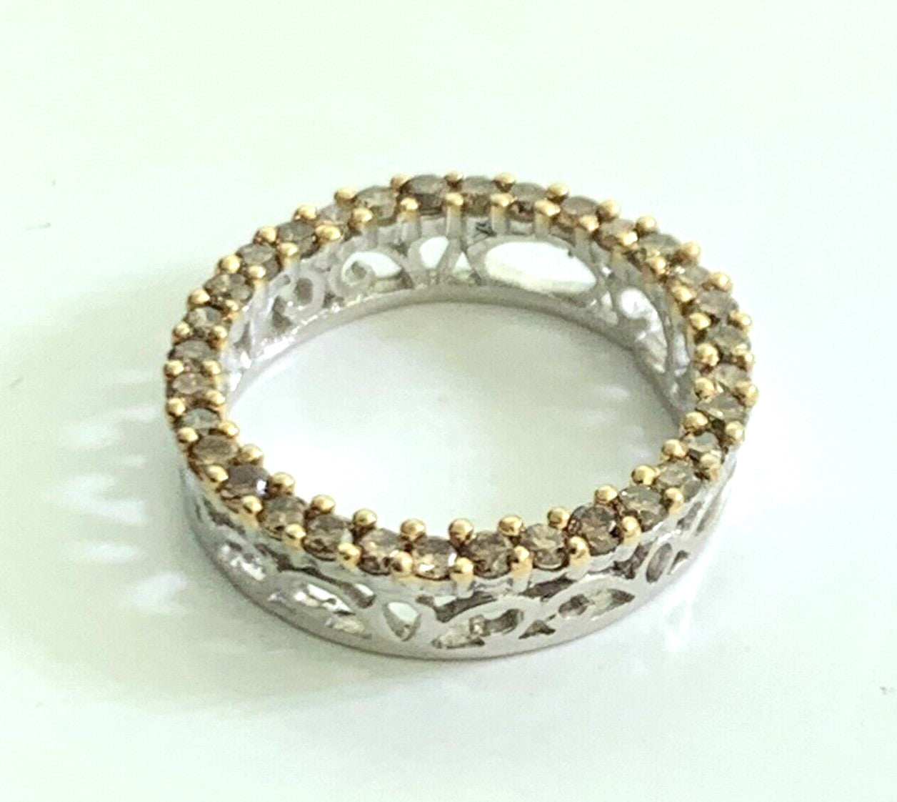 Designer Honey Diamond 14K White Gold Ring Infinity Eternity Pendant