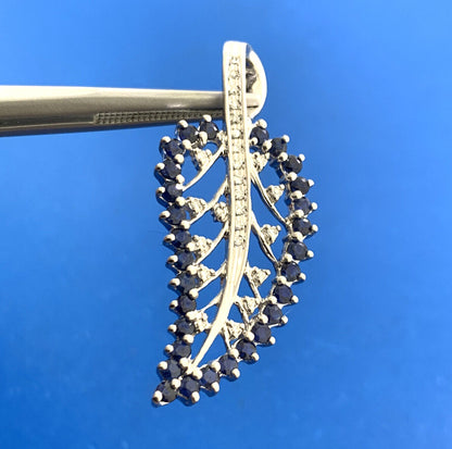 Designer GRP Blue Sapphire Diamond 925 Sterling Silver Leaf Nature Pendant