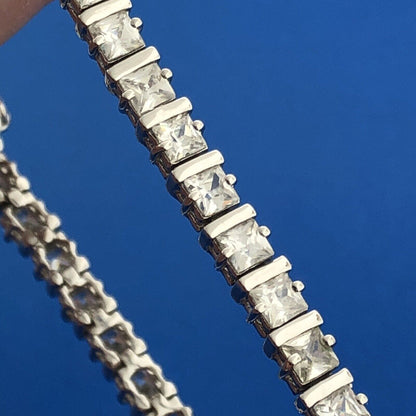Designer 925 Sterling Silver Princess White Amethyst Statement Tennis Bracelet