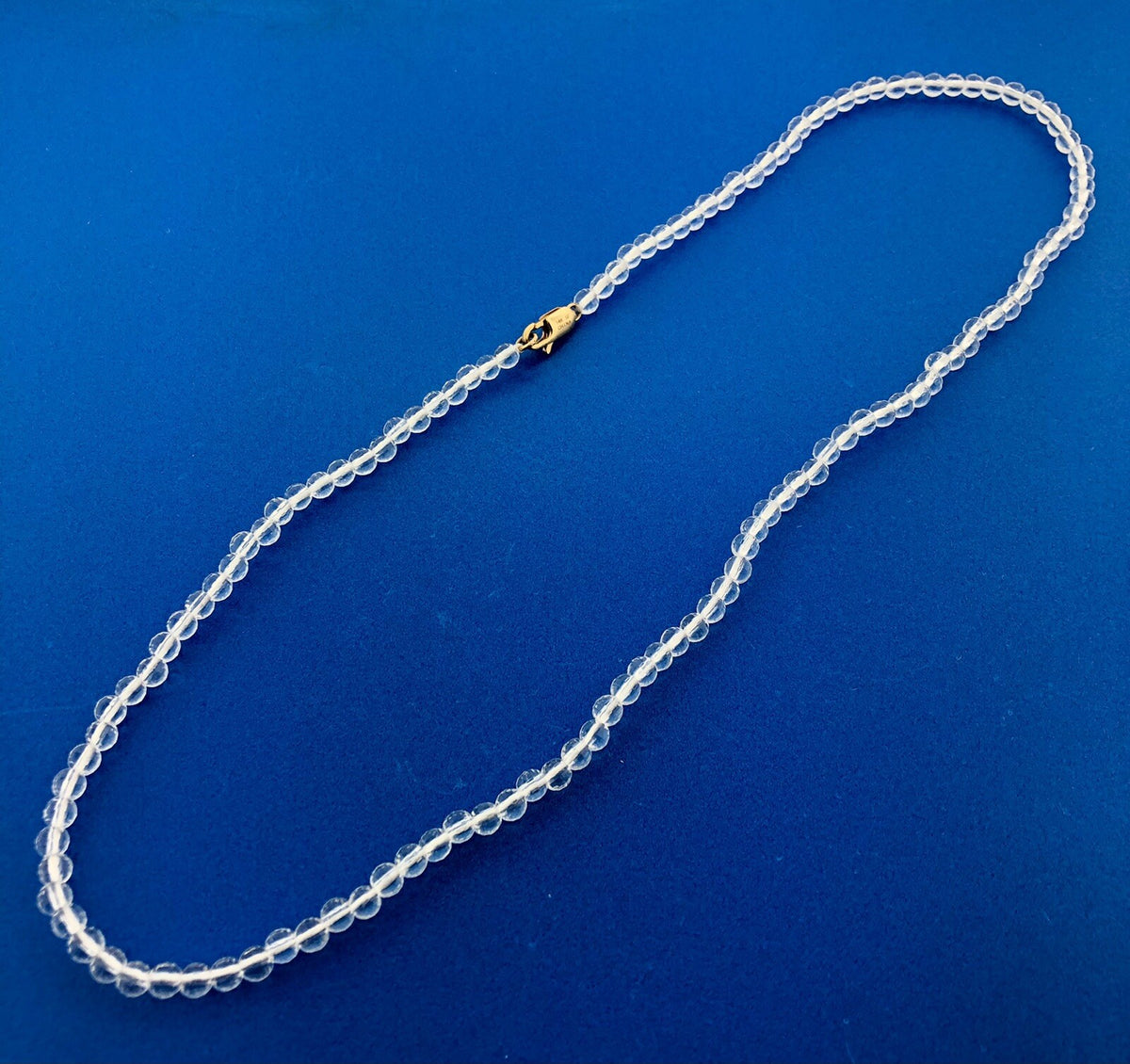 Designer SF 14K Yellow Gold Faceted Clear White Amethyst Bead Necklace