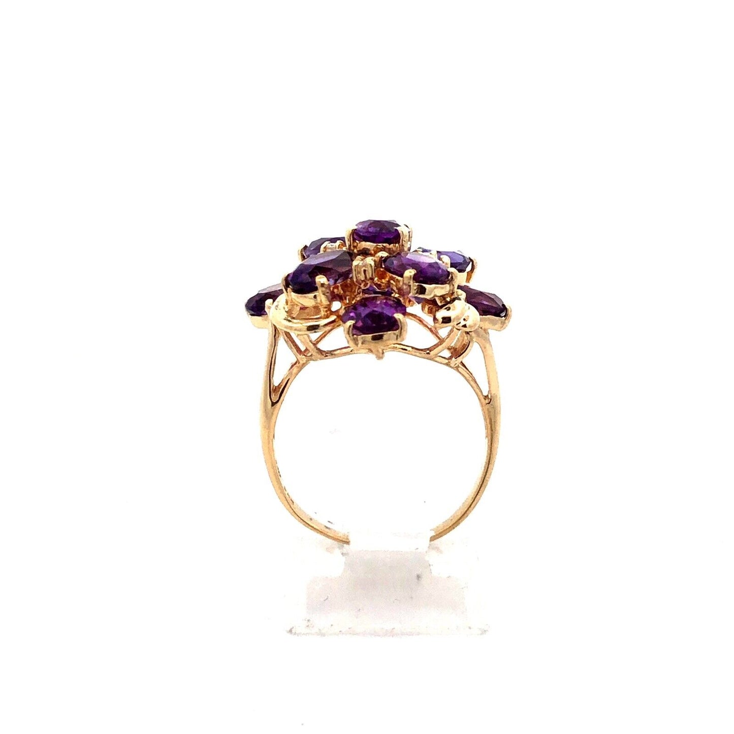 Designer 14K Yellow Gold Lab Created Oval Amethyst Diamond Cluster Cocktail Ring