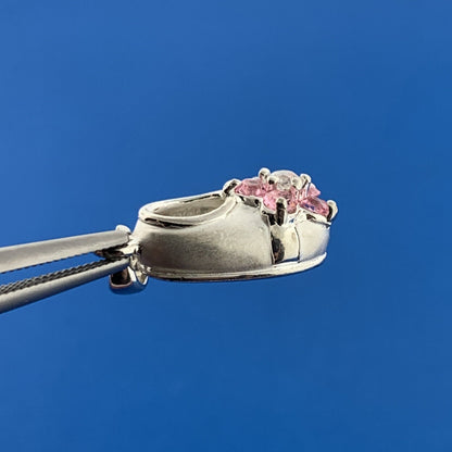 Silver Toned Round Pink White Sparkling CZ Child's Floral Shoe Dangle Pendant