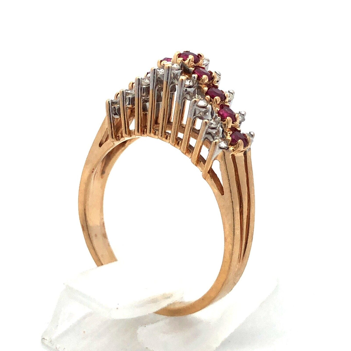 Designer 14K Yellow Gold Ruby Diamond Accented Empire Style Cocktail Ring