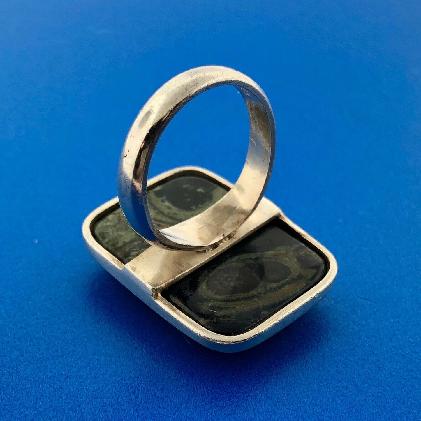 Modernist Sterling Silver Kambaba/Crocodile Eye Jasper Rectangle Statement Ring