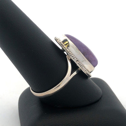 925 Sterling Silver Oval Cabochon Purple Charoite Twist Detail Ring