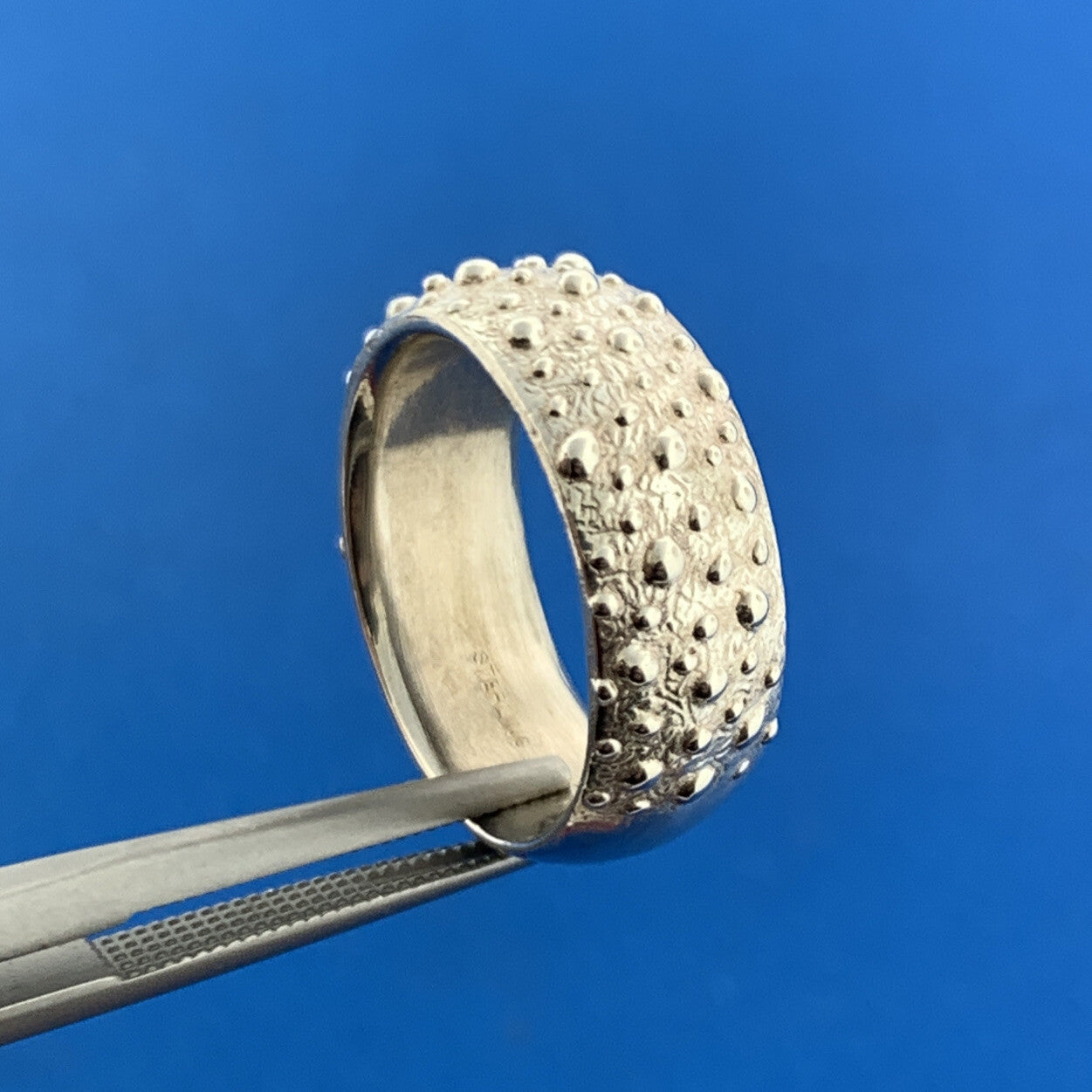 Designer 925 Sterling Silver Textured Bumpy Bead Wide Cigar Band Ring