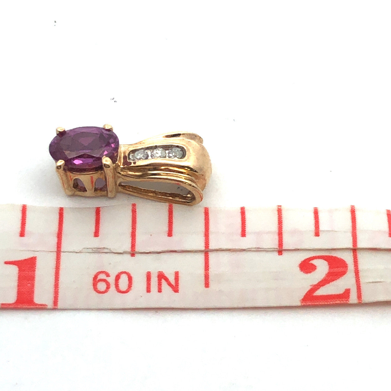 14K Yellow Gold Oval Pink Sapphire Diamond Accent Petite Drop Dangle Pendant