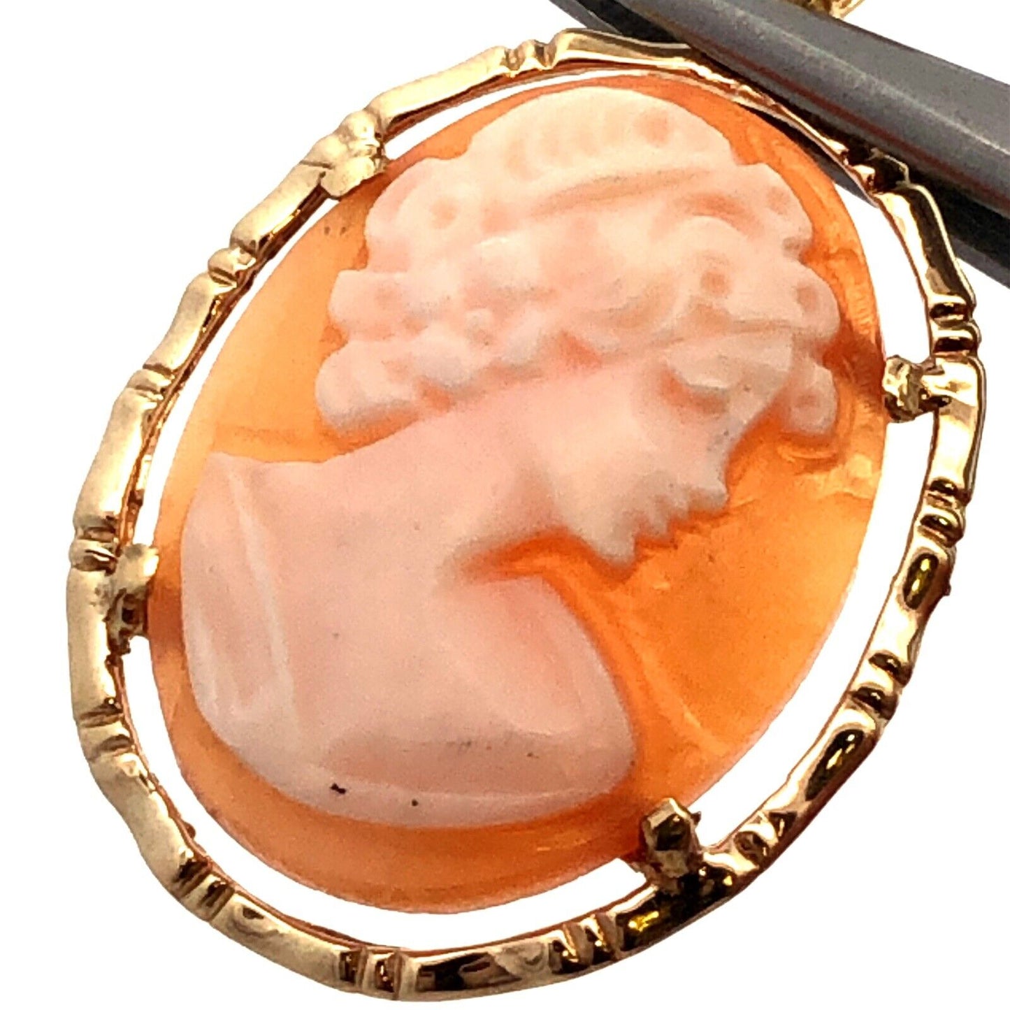 Designer LT 14K Yellow Gold Oval Orange Carved Cameo Pendant