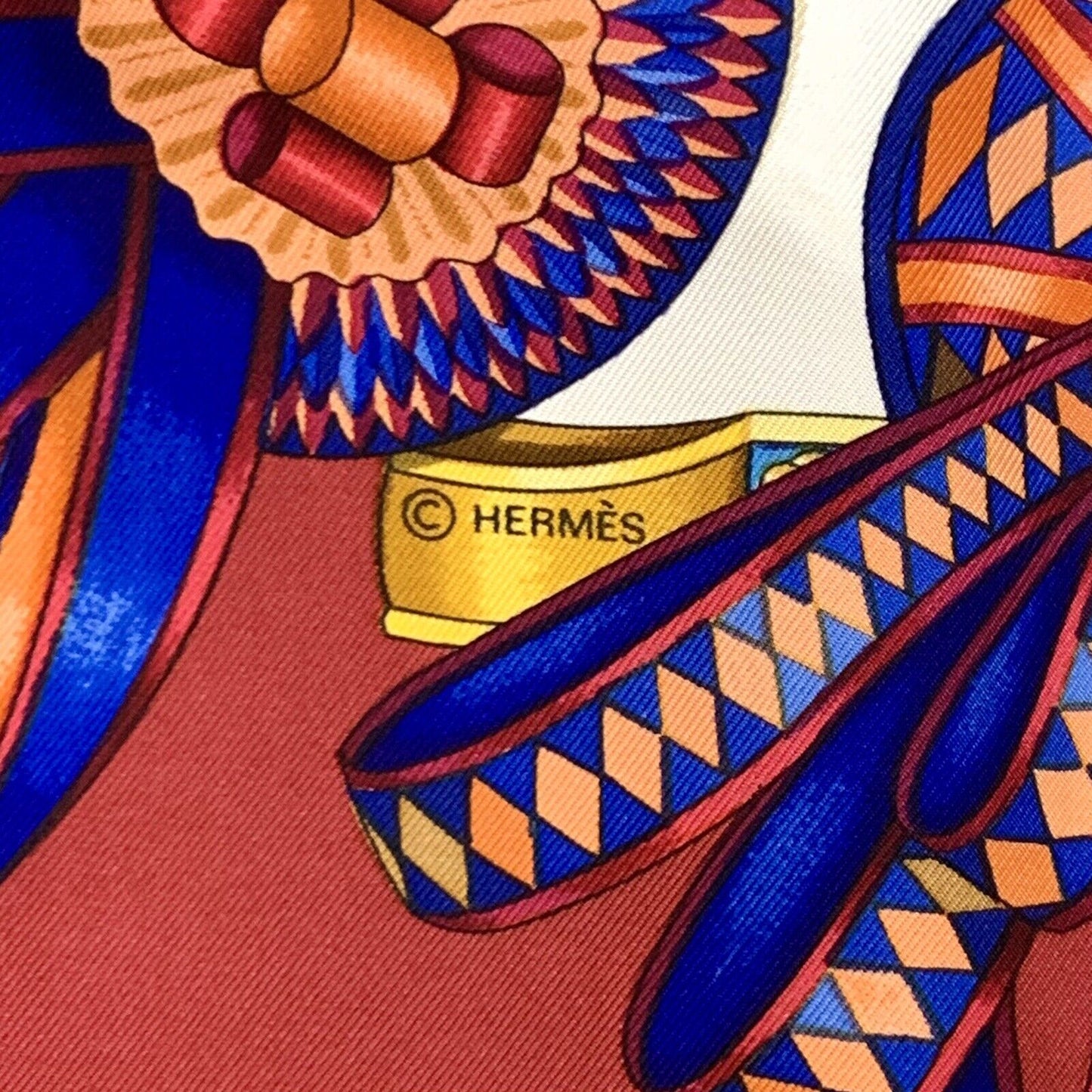Hermes Carre 90 100% Silk Twill Les Rubans Du Cheval Maroon Neckerchief Scarf