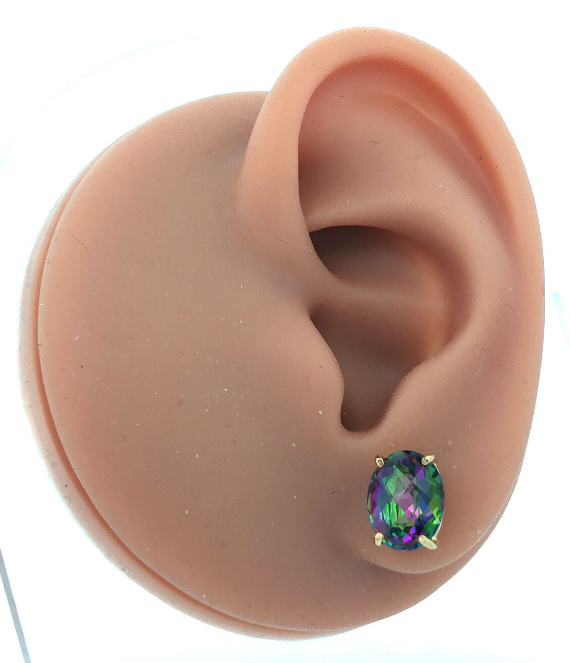 Designer 14K Yellow Gold Cushion Cut Oval Mystic Topaz Statement Stud Earrings