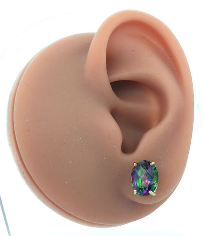 Designer 14K Yellow Gold Cushion Cut Oval Mystic Topaz Statement Stud Earrings
