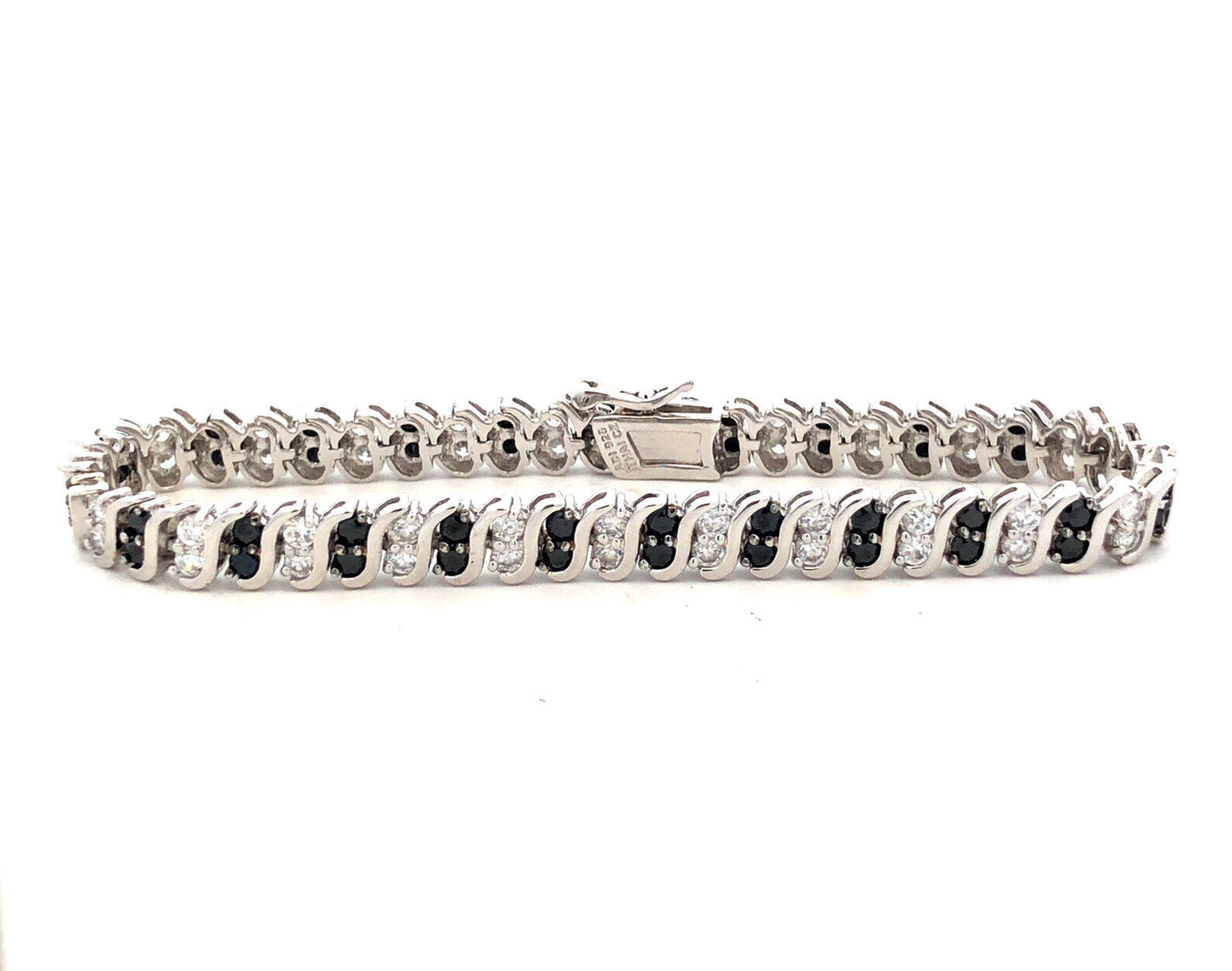 Designer ADI 925 Sterling Silver Black White Cubic Zirconia Tennis Bracelet