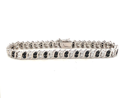 Designer ADI 925 Sterling Silver Black White Cubic Zirconia Tennis Bracelet