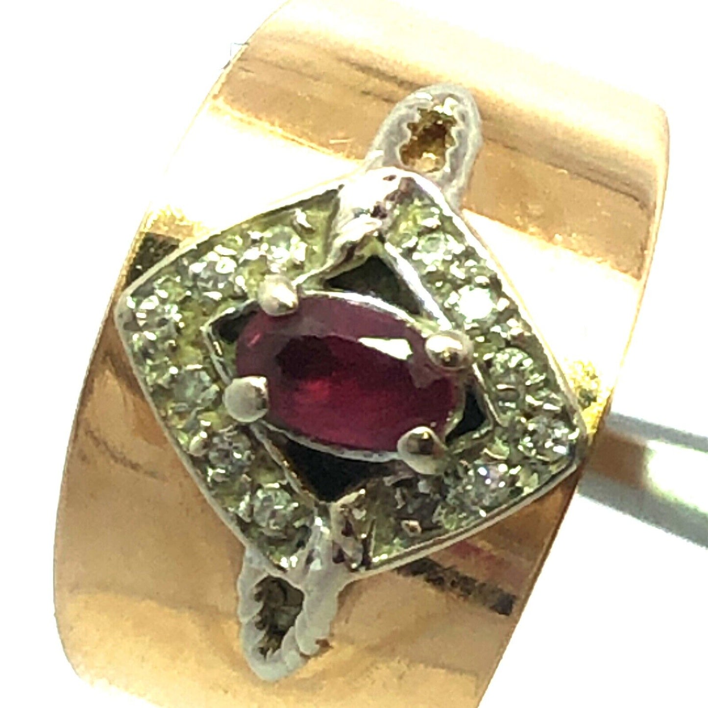 14K Yellow Gold Ruby Diamond Etruscan Style Tapered Cocktail Anniversary Ring