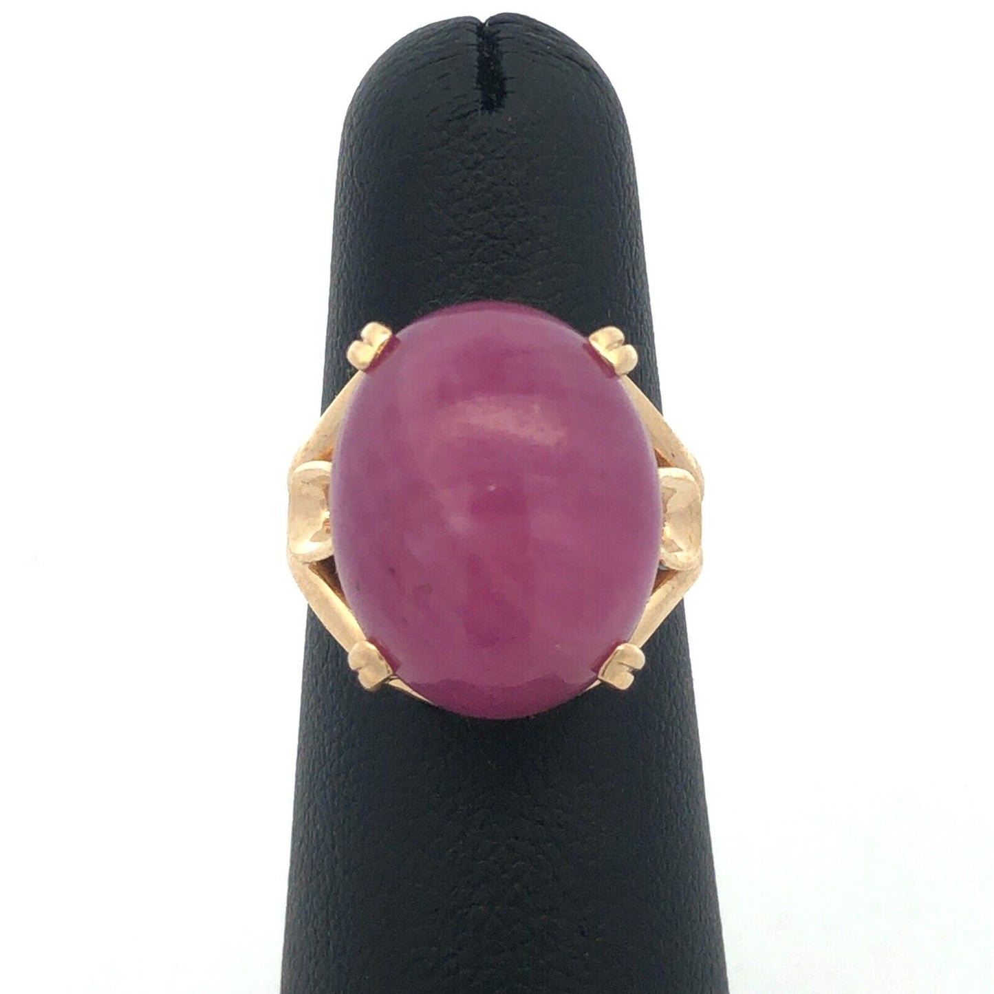 Designer 14K Yellow Gold Oval Cabochon Ruby Solitaire Statement Ring
