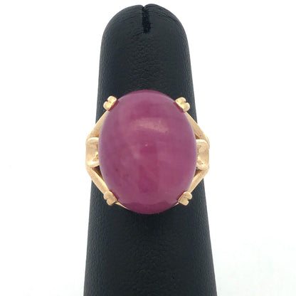Designer 14K Yellow Gold Oval Cabochon Ruby Solitaire Statement Ring