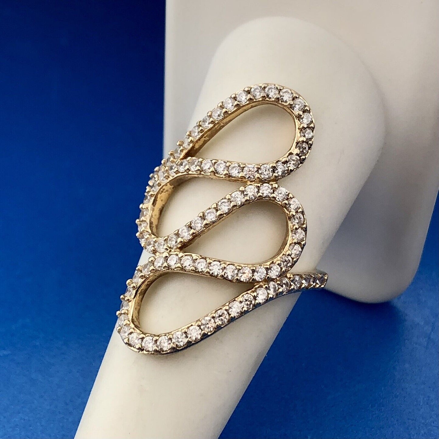 Milor Modernistic Vermeil Sterling Silver Cubic Zirconia Encrusted Finger Ring