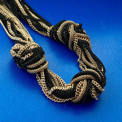Ladies Gold And Black Tone Oval Cable Link 14 Strand Knotted Statement Necklace