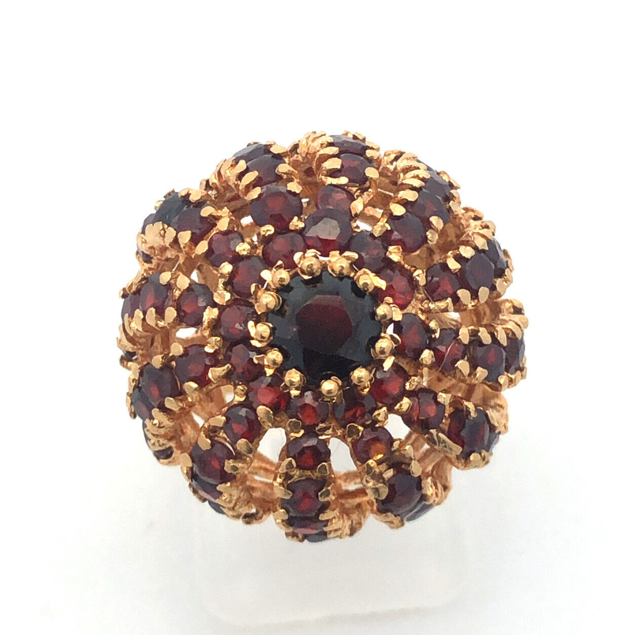 Designer 18K Yellow Gold Garnet Sea Urchin Spiral Dome Statement Cocktail Ring