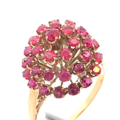 Vintage 10K Yellow Gold Ruby Cluster Swirl Princess Empire Cocktail Ring