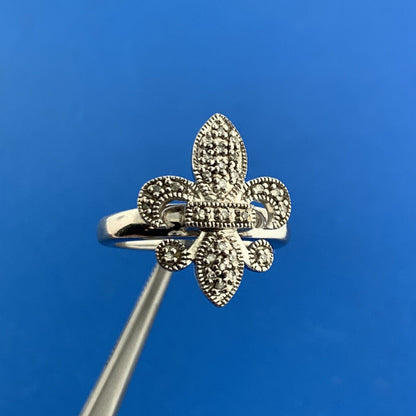 Designer 925 Sterling Silver Diamond Fleur De Lis New Orleans Religious Ring