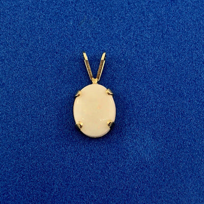 Vintage 14K Yellow Gold Oval Opal Solitaire October Anniversary Pendant