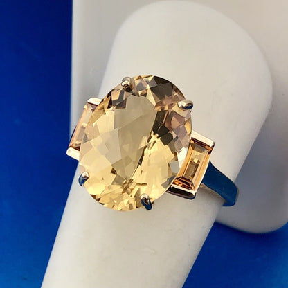 Retro 10K Yellow Gold Oval Citrine Solitaire W/Accents November Anniversary Ring