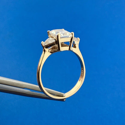 14k Yellow Gold Sparkling Radiant CZ w/ Trillion Accent Engagement Ring Size 7