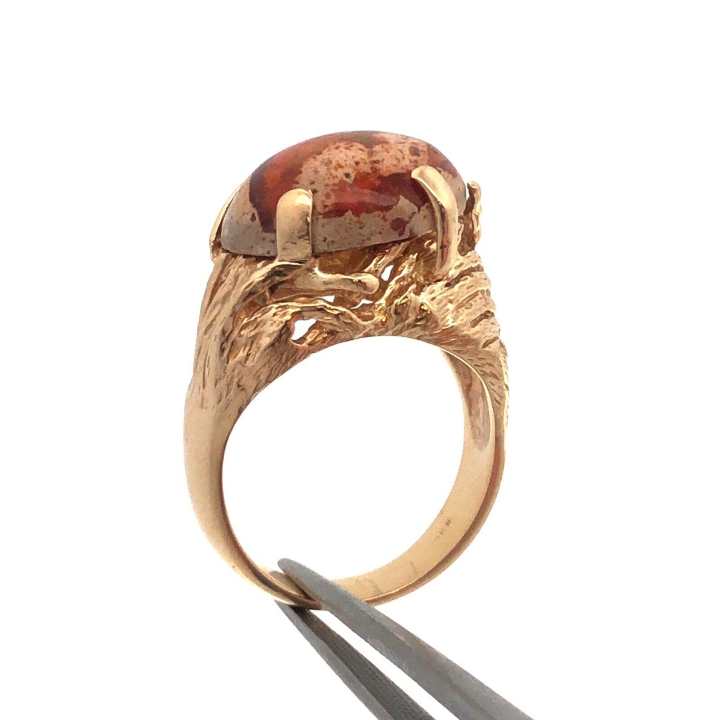 Designer Vintage 14K Yellow Gold Oval Mexican Opal Cabochon Statement Ring