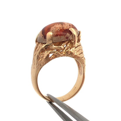 Designer Vintage 14K Yellow Gold Oval Mexican Opal Cabochon Statement Ring