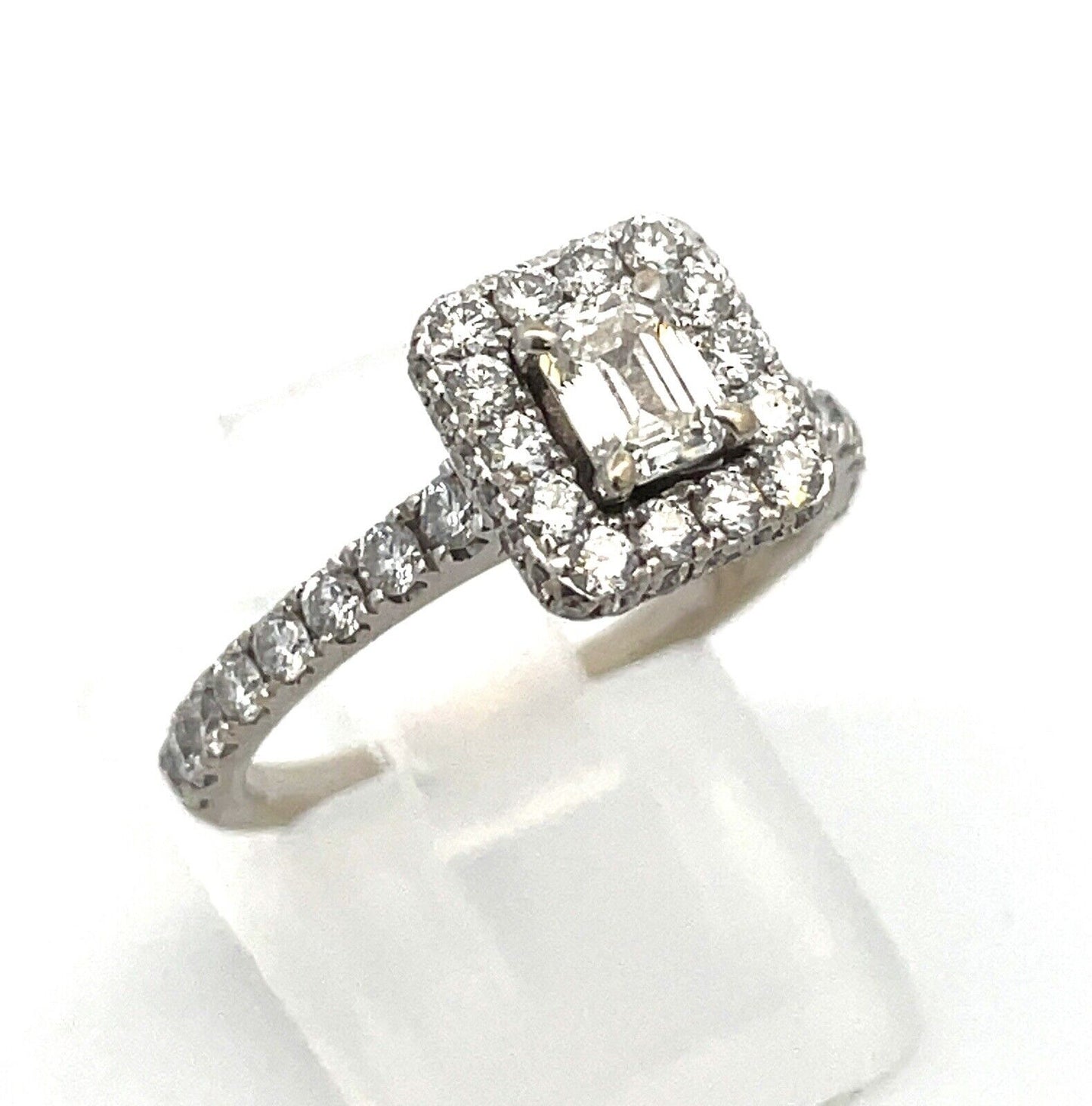 Designer Neil Lane 14K White Gold Emerald Cut Diamond Halo Engagement Ring