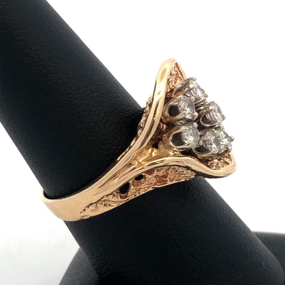 Estate 14K Yellow Gold Round Diamond Cluster Nugget Statement Ring