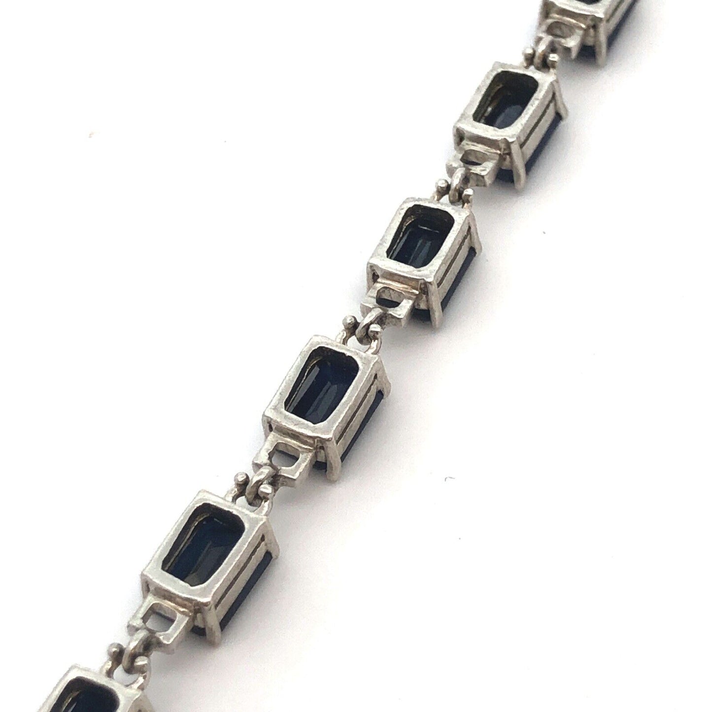 925 Sterling Silver Emerald Cut Blue Sapphire Anniversary Tennis Bracelet