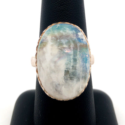 Vintage 925 Sterling Silver Oval Rainbow Moonstone Ring