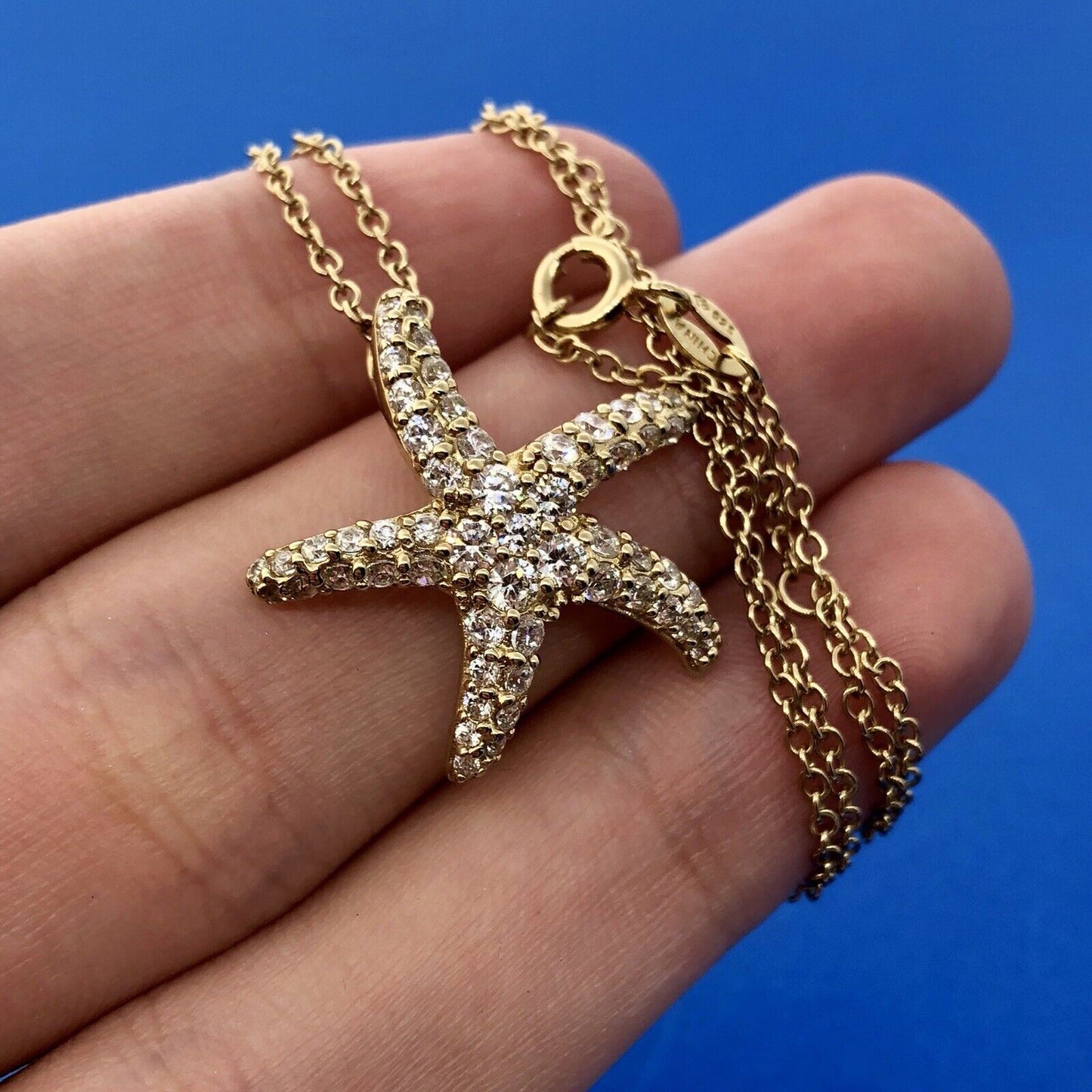 Designer Sterling Silver 925 Vermeil Cubic Zirconia CZ Starfish Necklace