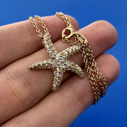 Designer Sterling Silver 925 Vermeil Cubic Zirconia CZ Starfish Necklace