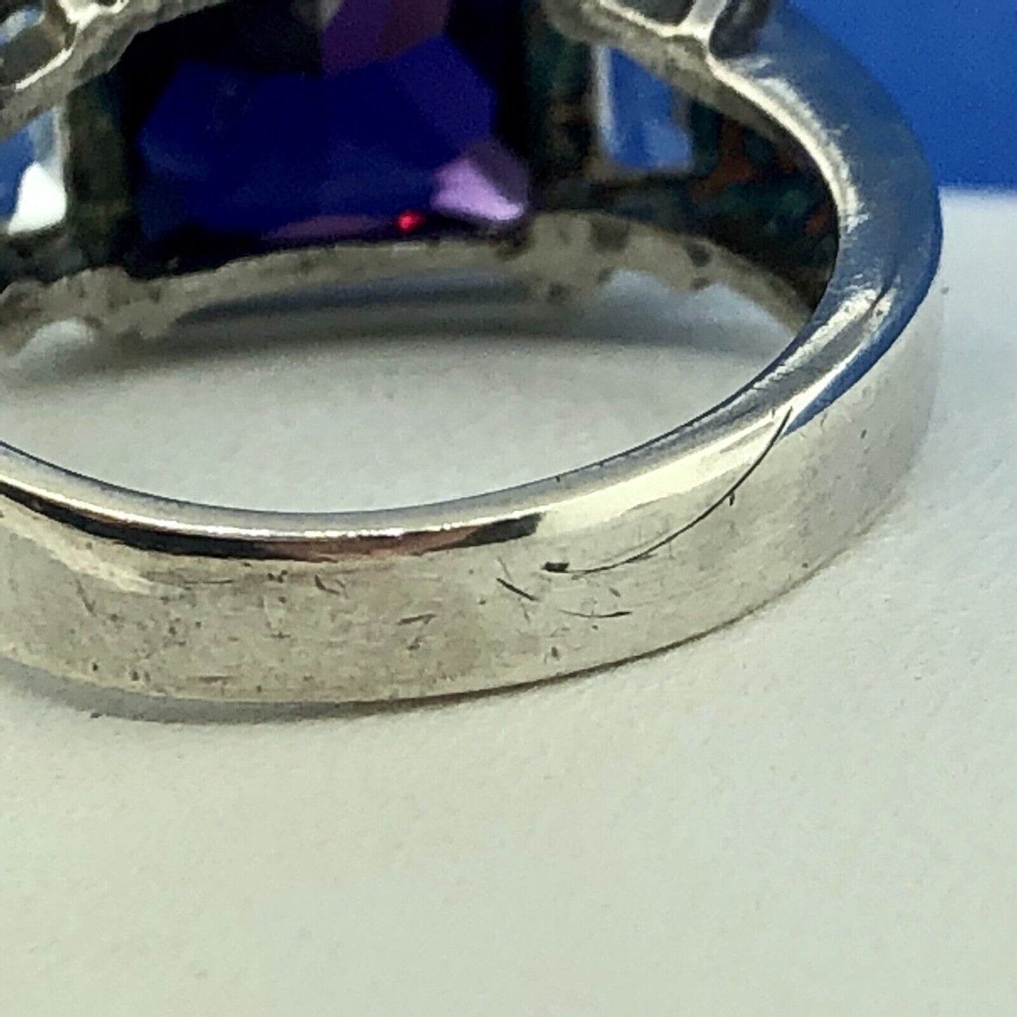 Dramatic Sterling Silver 925 Purple White CZ Statement Fashion Cocktail Ring