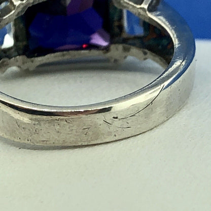 Dramatic Sterling Silver 925 Purple White CZ Statement Fashion Cocktail Ring