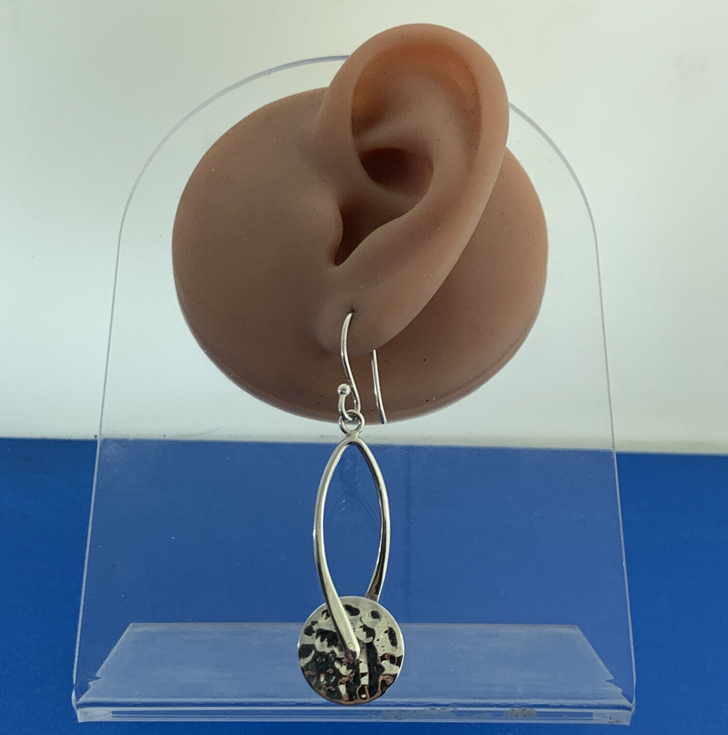 Designer ATI 925 Sterling Silver Hammered Disk Dangle Drop Hook Earrings