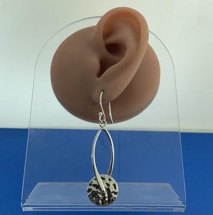 Designer ATI 925 Sterling Silver Hammered Disk Dangle Drop Hook Earrings